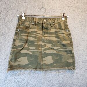 Lucky Brand Skirt Womens‎ Size 4/27 Camo Mini Distressed Denim Cotton Pockets